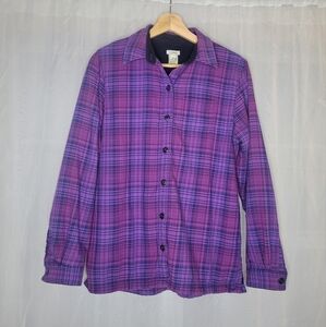 L.L. Bean Flannel Shirt Fleece Lined Womens Size XS Purple Plaid Button Up